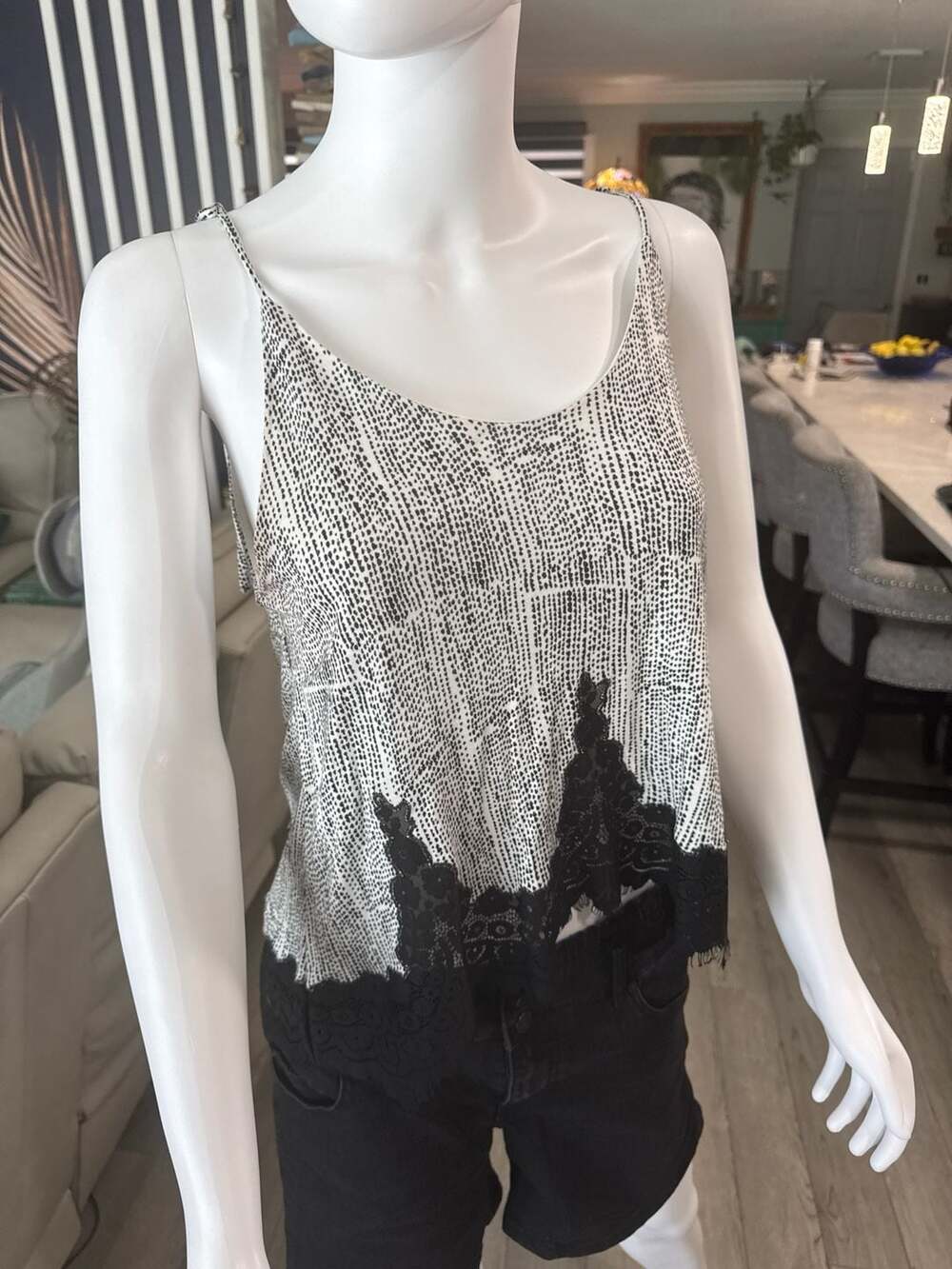 H&M Dotted Print Lace Trim Camisole Top Size S